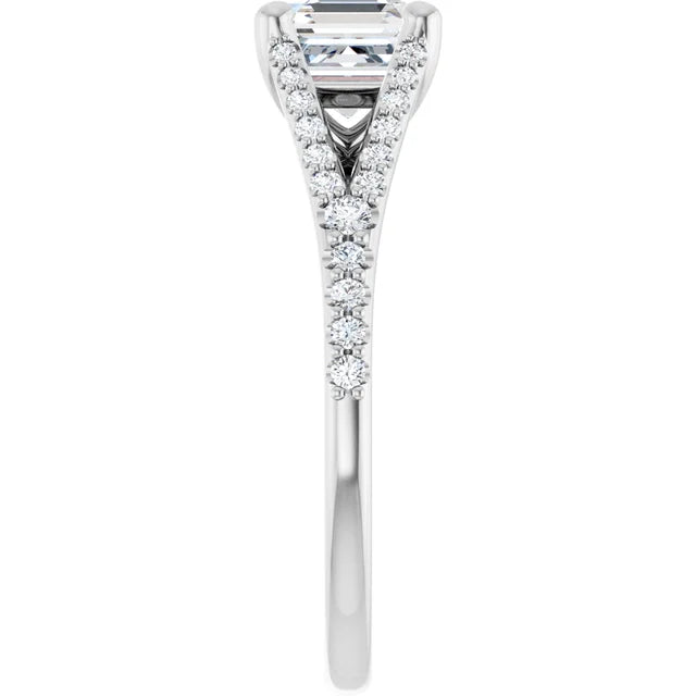 14K White Gold 1.54 CTW Asscher Split Shank Cathedral Diamond Engagement Ring