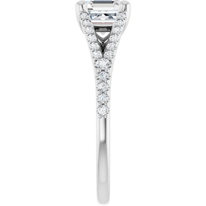 14K White Gold 1.54 CTW Asscher Split Shank Cathedral Diamond Engagement Ring