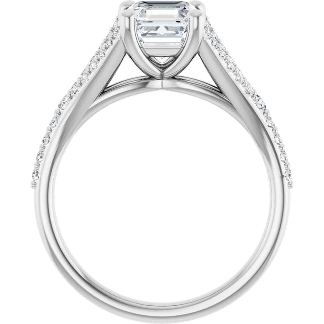 14K White Gold 1.54 CTW Asscher Split Shank Cathedral Diamond Engagement Ring