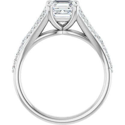 14K White Gold 1.54 CTW Asscher Split Shank Cathedral Diamond Engagement Ring