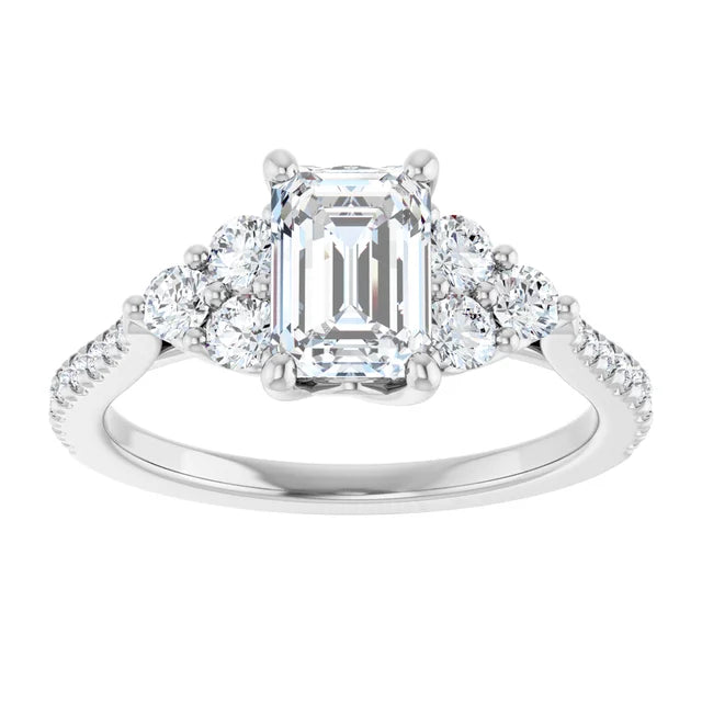 14K White Gold 1.54 CTW Emerald Solitaire French-Set Cluster Lab Grown Diamond Engagement Ring