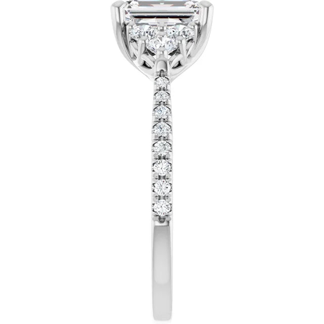 14K White Gold 1.54 CTW Emerald Solitaire French-Set Cluster Lab Grown Diamond Engagement Ring