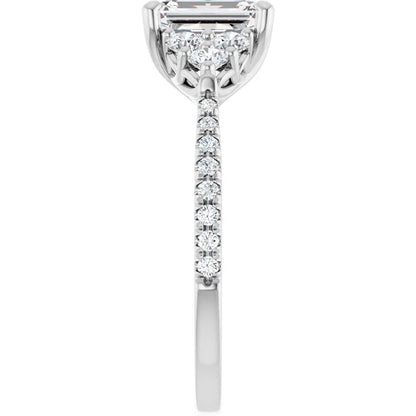 14K White Gold 1.54 CTW Emerald Solitaire French-Set Cluster Lab Grown Diamond Engagement Ring