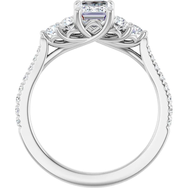 14K White Gold 1.54 CTW Emerald Solitaire French-Set Cluster Lab Grown Diamond Engagement Ring