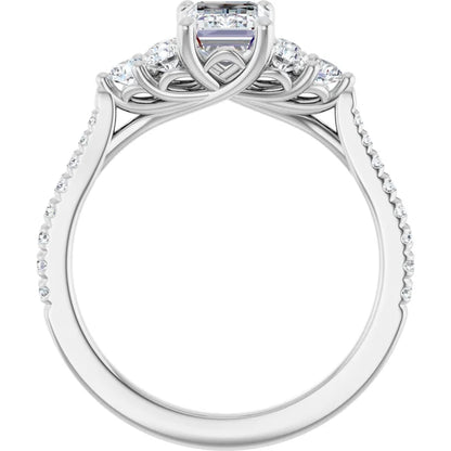 14K White Gold 1.54 CTW Emerald Solitaire French-Set Cluster Lab Grown Diamond Engagement Ring