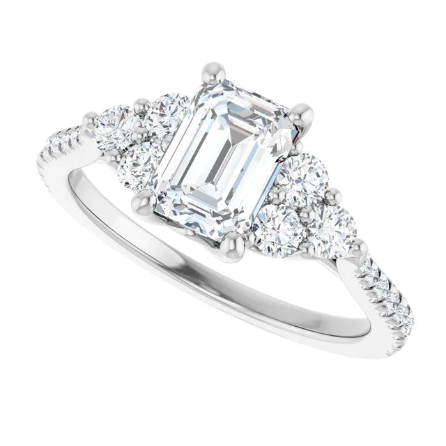 14K White Gold 1.54 CTW Emerald Solitaire French-Set Cluster Lab Grown Diamond Engagement Ring