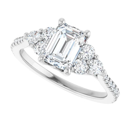 14K White Gold 1.54 CTW Emerald Solitaire French-Set Cluster Lab Grown Diamond Engagement Ring
