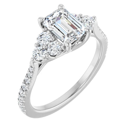 14K White Gold 1.54 CTW Emerald Solitaire French-Set Cluster Lab Grown Diamond Engagement Ring