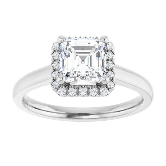 14K White Gold 1.55 CTW Asscher Halo French-Set Lab Grown Diamond Engagement Ring