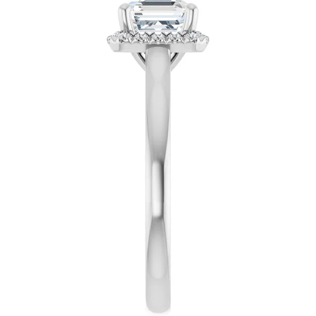 14K White Gold 1.55 CTW Asscher Halo French-Set Lab Grown Diamond Engagement Ring