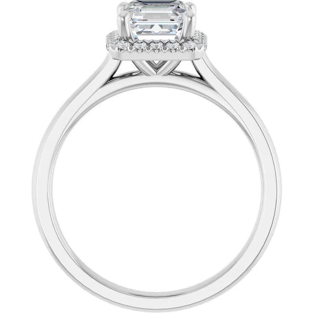 14K White Gold 1.55 CTW Asscher Halo French-Set Lab Grown Diamond Engagement Ring