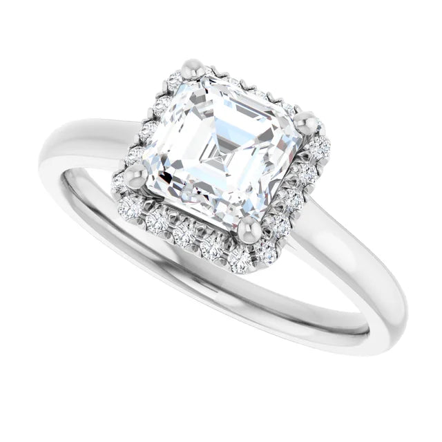 14K White Gold 1.55 CTW Asscher Halo French-Set Lab Grown Diamond Engagement Ring