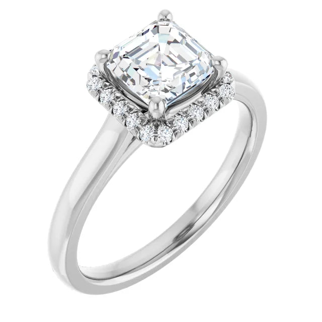 14K White Gold 1.55 CTW Asscher Halo French-Set Lab Grown Diamond Engagement Ring