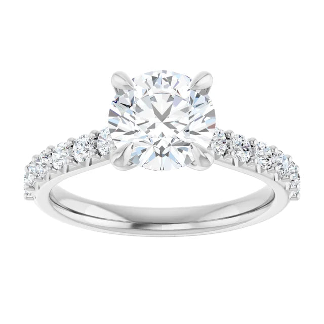 14K White Gold 1.56 CTW Cathedral Pavé Round Solitaire Diamond Engagement Ring-diamondnetjewellery