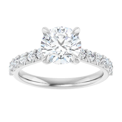 14K White Gold 1.56 CTW Cathedral Pavé Round Solitaire Diamond Engagement Ring-diamondnetjewellery