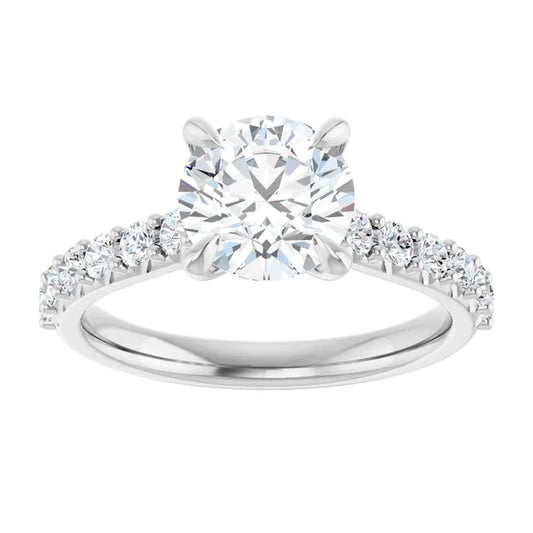 14K White Gold 1.56 CTW Cathedral Pavé Round Solitaire Diamond Engagement Ring-diamondnetjewellery