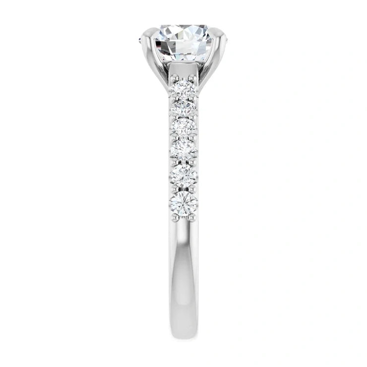 14K White Gold 1.56 CTW Cathedral Pavé Round Solitaire Diamond Engagement Ring-diamondnetjewellery