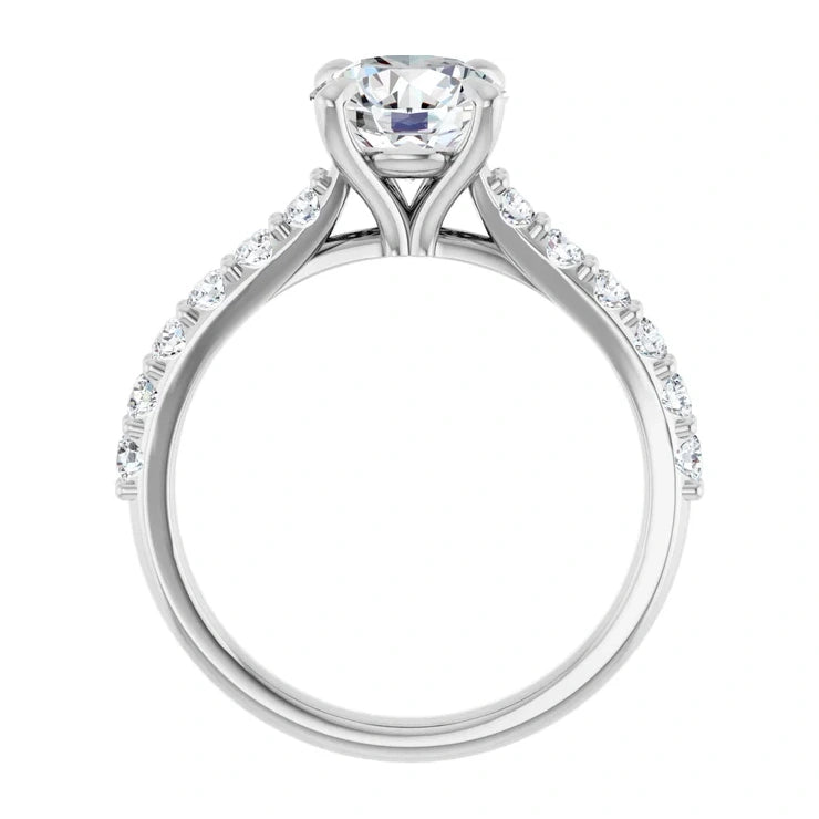 14K White Gold 1.56 CTW Cathedral Pavé Round Solitaire Diamond Engagement Ring-diamondnetjewellery