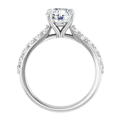 14K White Gold 1.56 CTW Cathedral Pavé Round Solitaire Diamond Engagement Ring-diamondnetjewellery