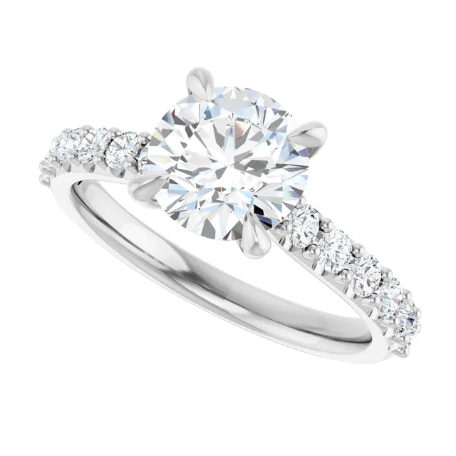 14K White Gold 1.56 CTW Cathedral Pavé Round Solitaire Diamond Engagement Ring-diamondnetjewellery