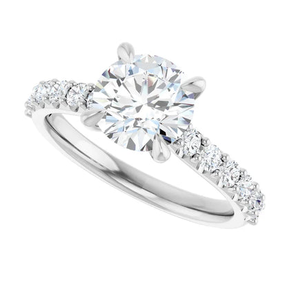14K White Gold 1.56 CTW Cathedral Pavé Round Solitaire Diamond Engagement Ring-diamondnetjewellery