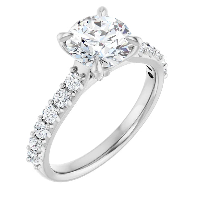 14K White Gold 1.56 CTW Cathedral Pavé Round Solitaire Diamond Engagement Ring-diamondnetjewellery