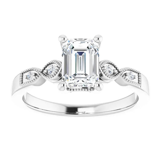 14K White Gold 1.56 CTW Emerald Solitaire Pavé Lab Grown Diamond Engagement Ring