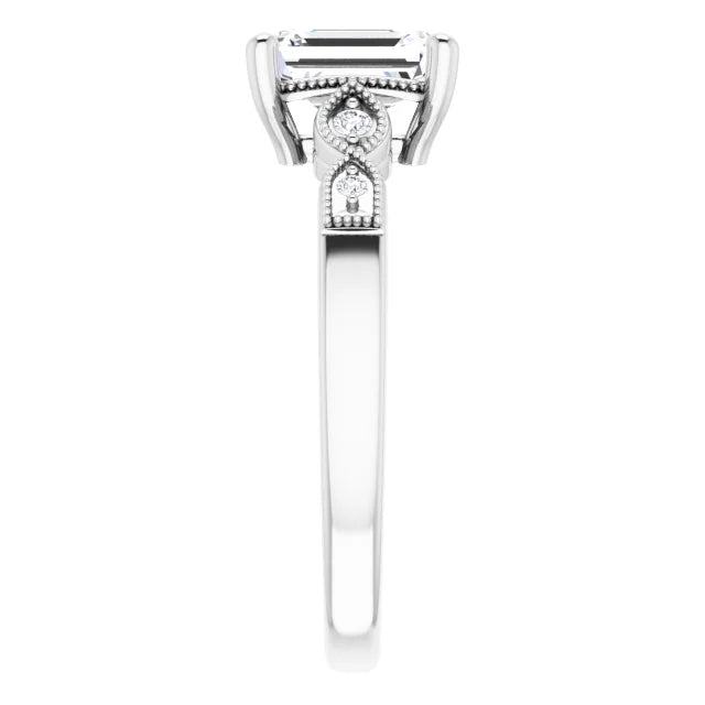 14K White Gold 1.56 CTW Emerald Solitaire Pavé Lab Grown Diamond Engagement Ring-diamondnetjewellery