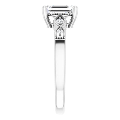 14K White Gold 1.56 CTW Emerald Solitaire Pavé Lab Grown Diamond Engagement Ring-diamondnetjewellery