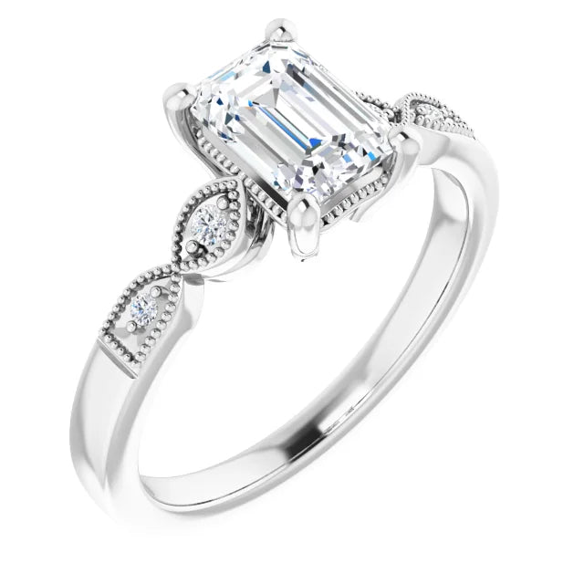 14K White Gold 1.56 CTW Emerald Solitaire Pavé Lab Grown Diamond Engagement Ring-diamondnetjewellery