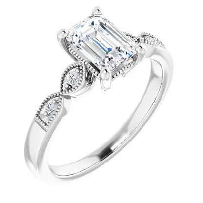 14K White Gold 1.56 CTW Emerald Solitaire Pavé Lab Grown Diamond Engagement Ring-diamondnetjewellery