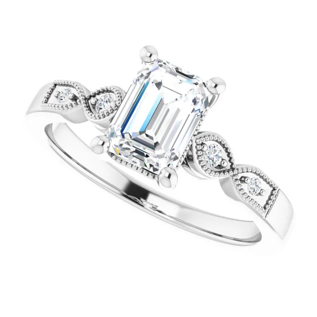 14K White Gold 1.56 CTW Emerald Solitaire Pavé Lab Grown Diamond Engagement Ring-diamondnetjewellery