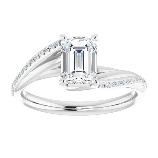 14K White Gold 1.58 CTW Emerald Solitaire Pavé Lab Grown Diamond Engagement Ring-diamondnetjewellery