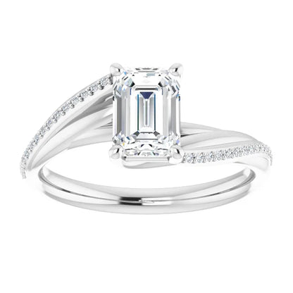 14K White Gold 1.58 CTW Emerald Solitaire Pavé Lab Grown Diamond Engagement Ring-diamondnetjewellery