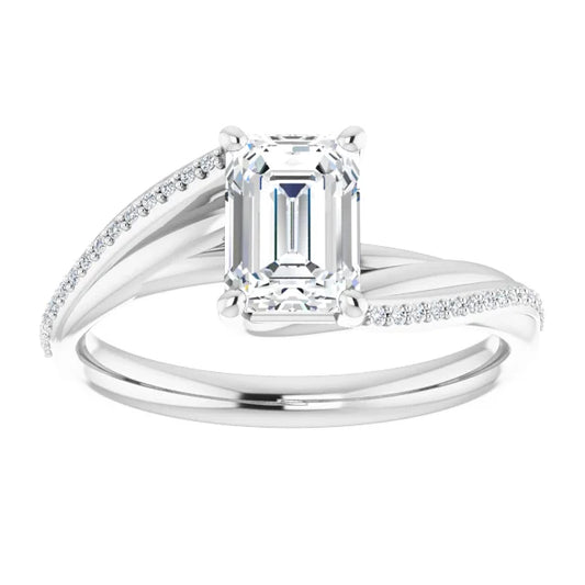 14K White Gold 1.58 CTW Emerald Solitaire Pavé Lab Grown Diamond Engagement Ring