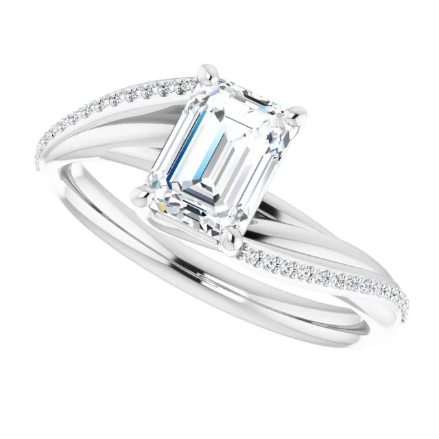 14K White Gold 1.58 CTW Emerald Solitaire Pavé Lab Grown Diamond Engagement Ring-diamondnetjewellery