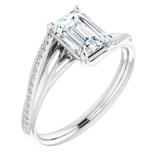 14K White Gold 1.58 CTW Emerald Solitaire Pavé Lab Grown Diamond Engagement Ring-diamondnetjewellery