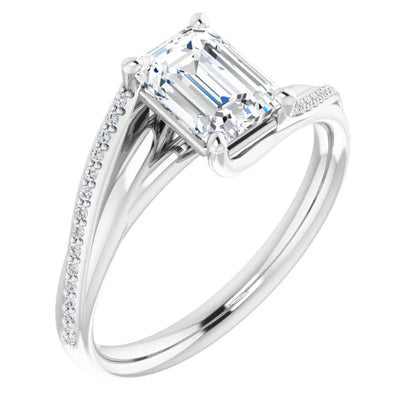 14K White Gold 1.58 CTW Emerald Solitaire Pavé Lab Grown Diamond Engagement Ring-diamondnetjewellery