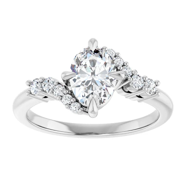 14K White Gold 1.58 CTW Oval Solitaire Pavé Lab Grown Diamond Engagement Ring-diamondnetjewellery