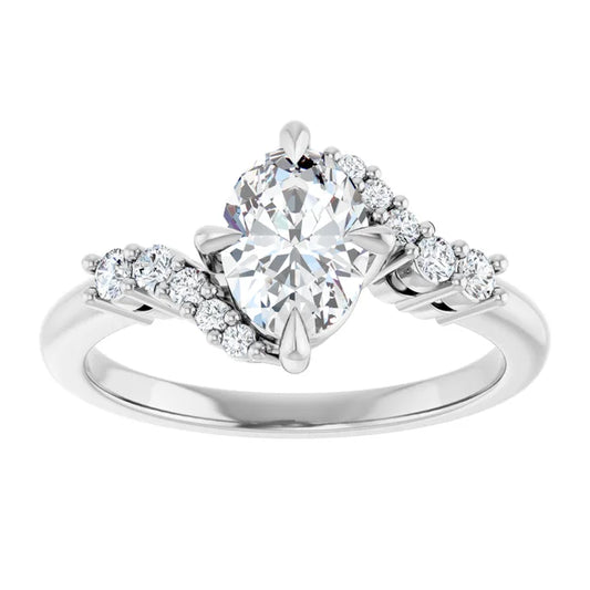 14K White Gold 1.58 CTW Oval Solitaire Pavé Lab Grown Diamond Engagement Ring