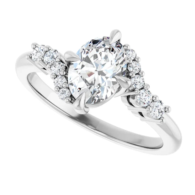 14K White Gold 1.58 CTW Oval Solitaire Pavé Lab Grown Diamond Engagement Ring-diamondnetjewellery