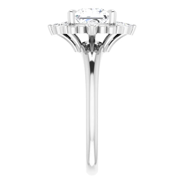 14K White Gold 1.60 CTW Princess Floral Halo Lab Grown Diamond Engagement Ring
