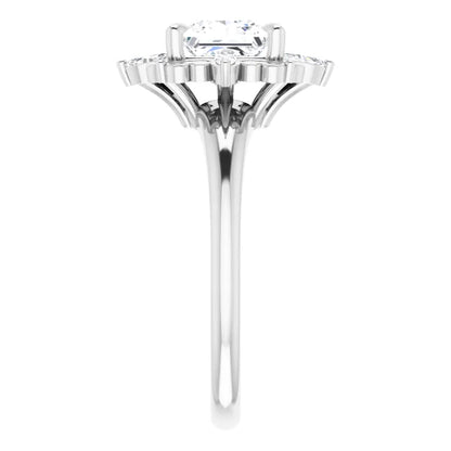 14K White Gold 1.60 CTW Princess Floral Halo Lab Grown Diamond Engagement Ring