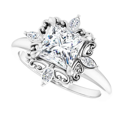 14K White Gold 1.60 CTW Princess Floral Halo Lab Grown Diamond Engagement Ring