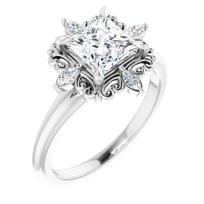 14K White Gold 1.60 CTW Princess Floral Halo Lab Grown Diamond Engagement Ring