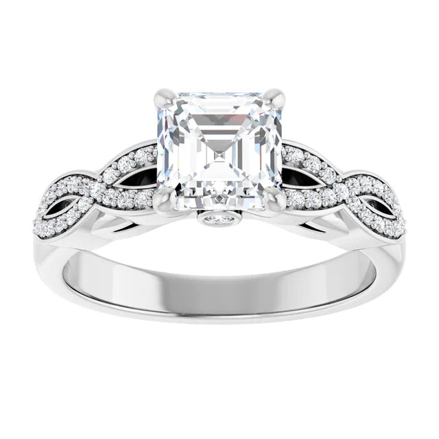 14K White Gold 1.63 CTW Asscher Twisted Shank Diamond Engagement Ring