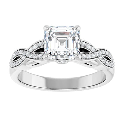 14K White Gold 1.63 CTW Asscher Twisted Shank Diamond Engagement Ring