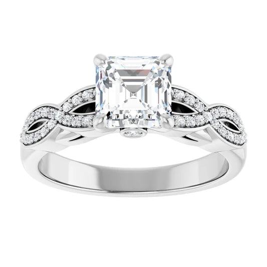 14K White Gold 1.63 CTW Asscher Twisted Shank Diamond Engagement Ring