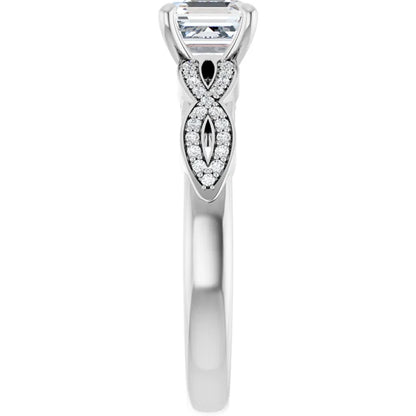 14K White Gold 1.63 CTW Asscher Twisted Shank Diamond Engagement Ring