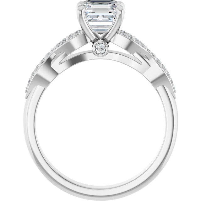 14K White Gold 1.63 CTW Asscher Twisted Shank Diamond Engagement Ring